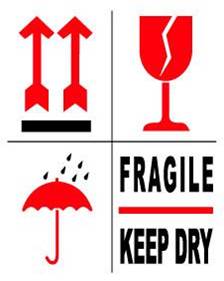 Etiket FRAGILE-KEEP DRY-PIJL-GLAS - 98 x 79 mm